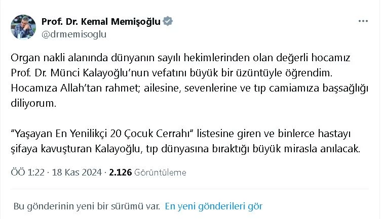 Sağlık Bakanı Memişoğlu