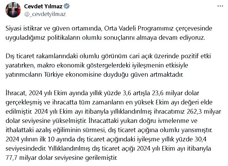 Cevdet Yılmaz: Yatırımcıların Türkiye ekonomisine duyduğu güven artmaktadır