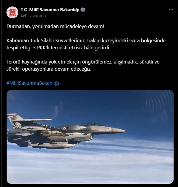 MSB: 3 terörist etkisiz hale getirildi