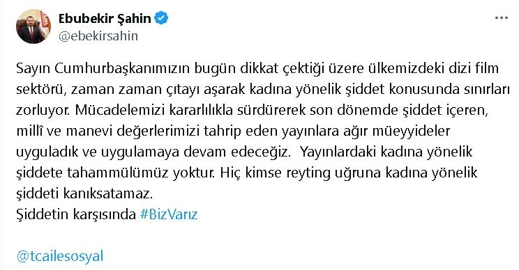 RTÜK Başkanı Şahin: Şiddet içeren yayınlara ağır müeyyideler uygulamaya devam edeceğiz