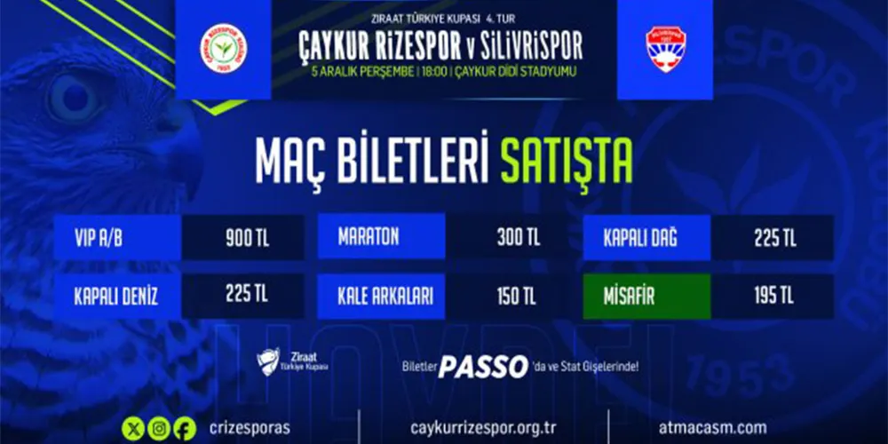 Çaykur Rizespor-Silivrispor Maçı İçin Biletler Satışta!