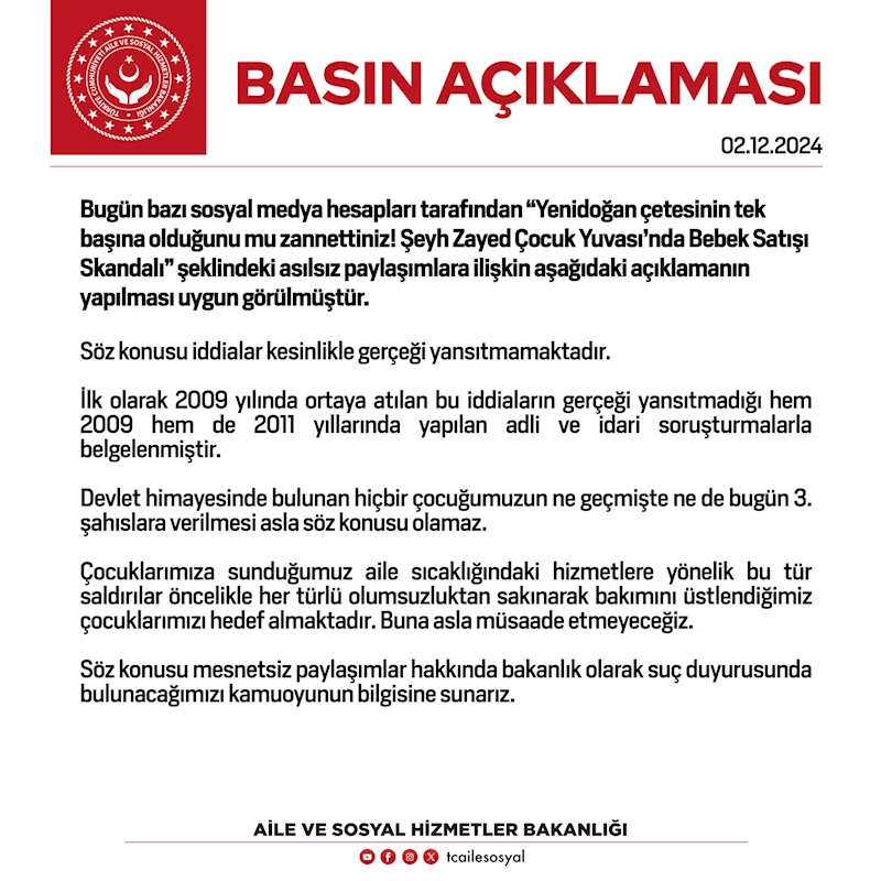 Bakanlıktan 