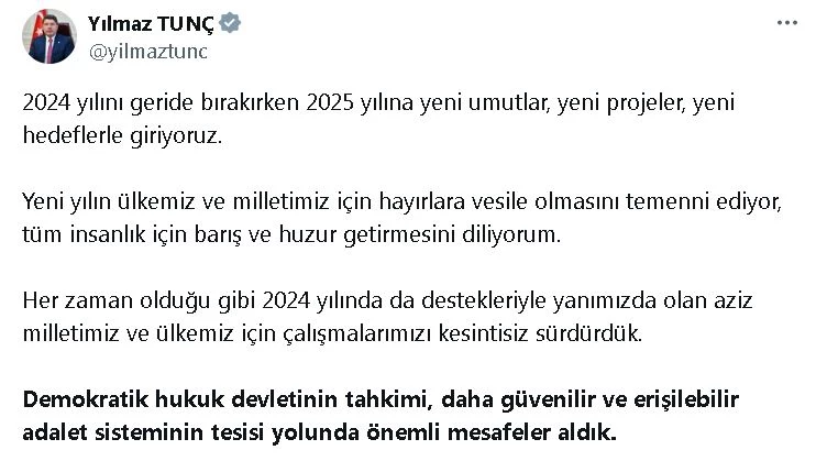 Bakan Tunç: 2025