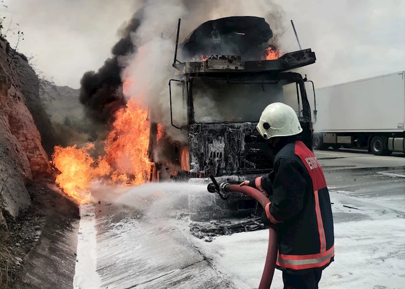 Alev alan TIR ile dorsesindeki sıfır kilometre 7 otomobil yandı