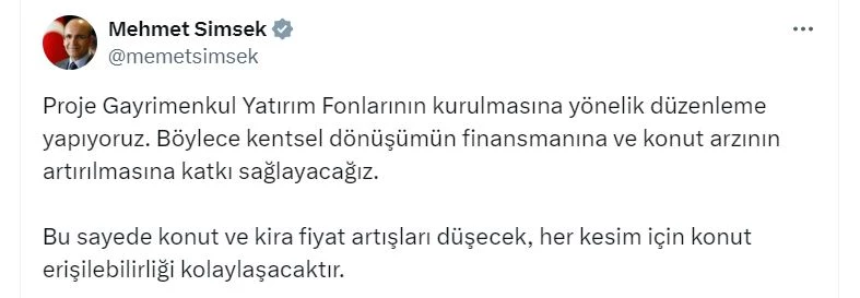 Bakan Şimşek: Konut ve kira fiyat artışları düşecek