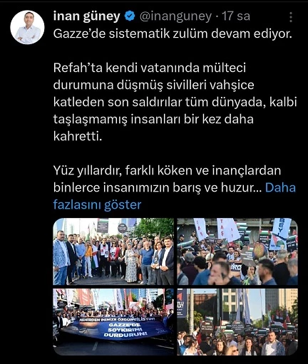 Beyoğlu Belediye Başkanı Güney’den Filistin paylaşımı: Tüm insanlığı harekete geçmeye çağırıyorum