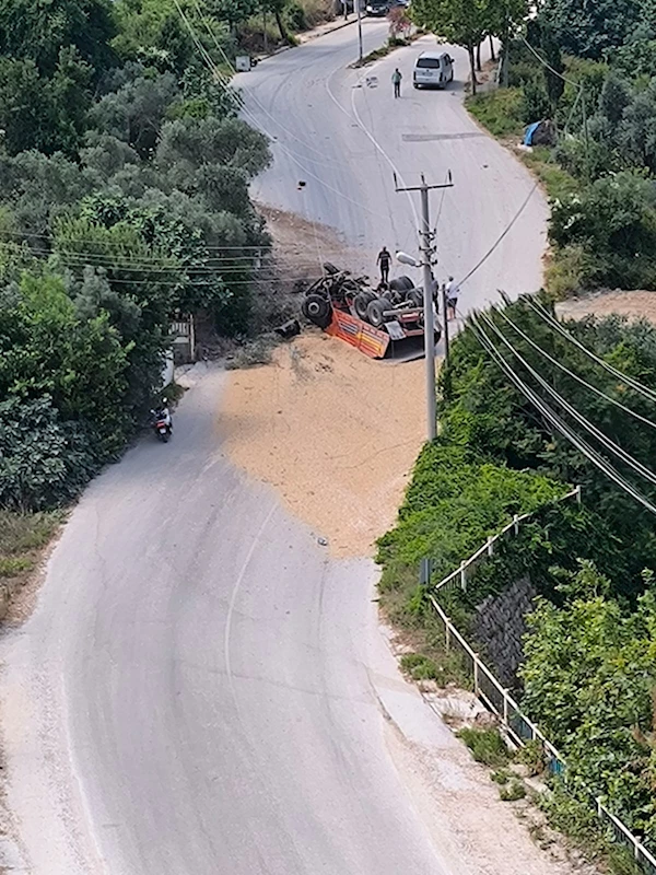 Hatay’da mucur yüklü kamyon devrildi