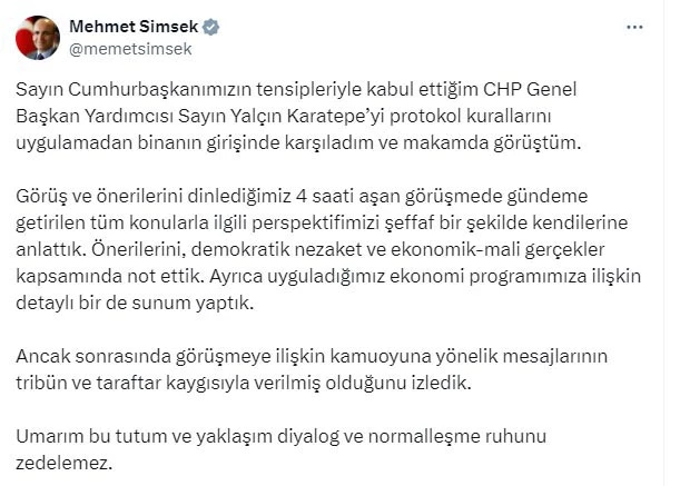 Bakan Şimşek: Umarım normalleşme ruhunu zedelemez