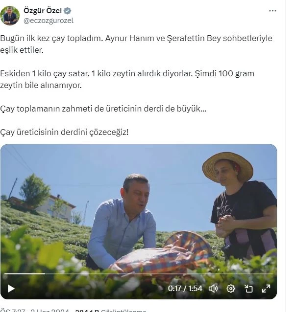 Özgür Özel: Çay üreticisinin derdini çözeceğiz