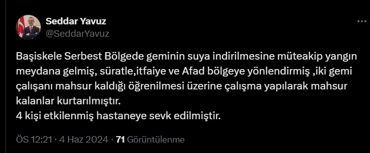 Tersanede gemi yangını; 4 mürettebat dumandan etkilendi (2)