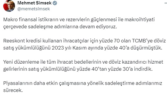 Bakan Şimşek: Sadeleştirme adımlarımız sürecek