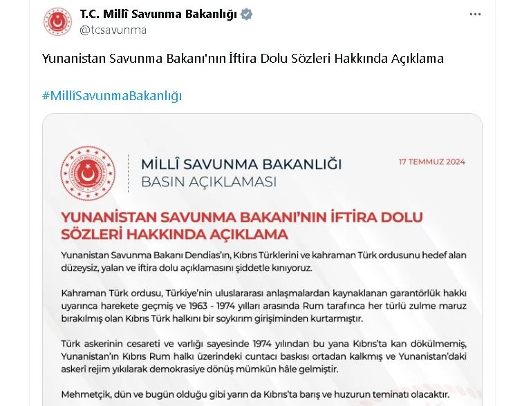 MSB: Yunan Savunma Bakanı Dendias