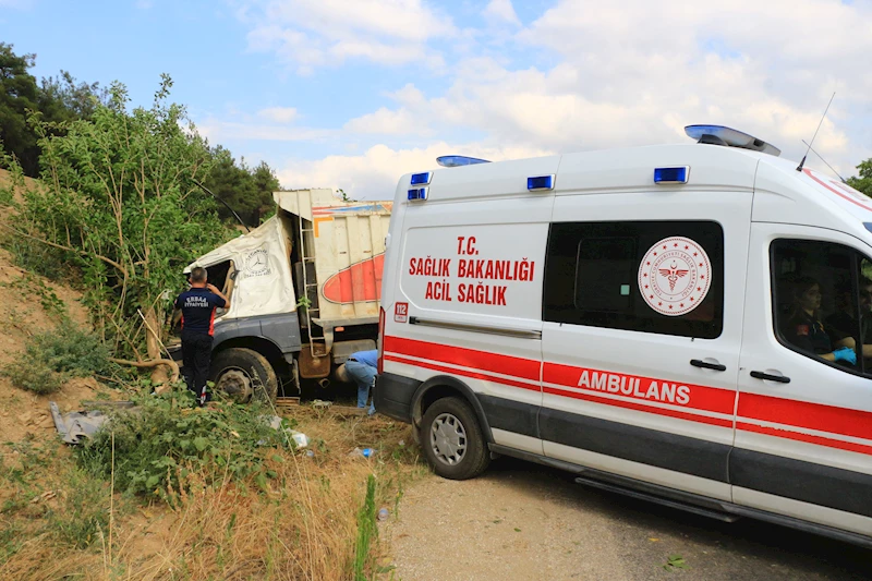 Freni boşalan kamyon yol kenarındaki ağaçlara çarparak durabildi: 2 yaralı