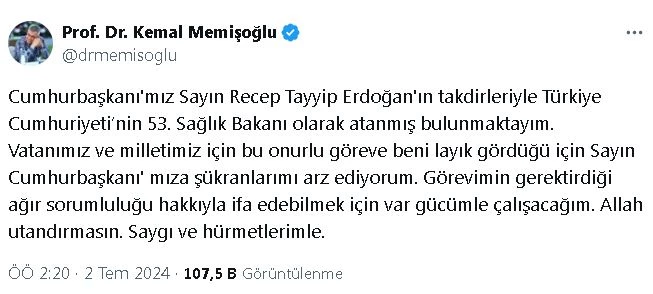 Çevre, Şehircilik ve İklim Değişikliği Bakanlığına Murat Kurum, Sağlık Bakanlığına Kemal Memişoğlu atandı (3)