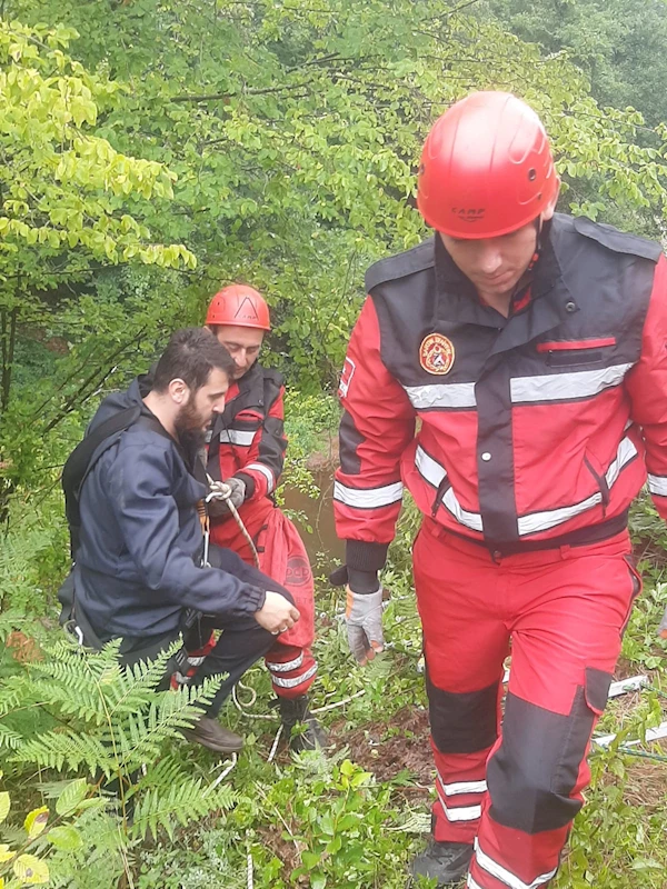 Kaza sonrası derede mahsur kalan sürücüyü itfaiye kurtardı