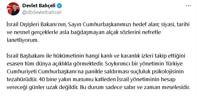 Bahçeli: İsrail Dışişleri Bakanı