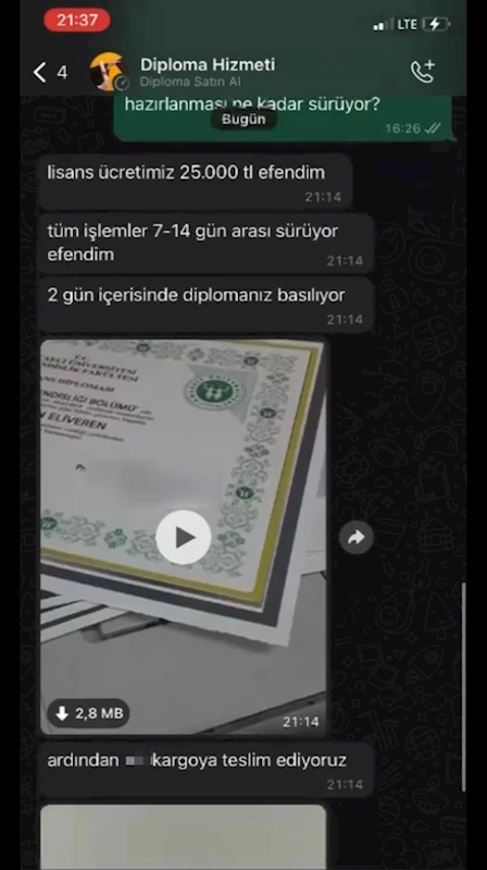 İstanbul- Sosyal medyada sahte lisans diploması 25 bin TL