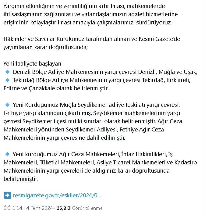 Bakan Tunç: Adalet hizmetlerine erişiminin kolaylaştırılması çalışmalarımızı sürdürüyoruz