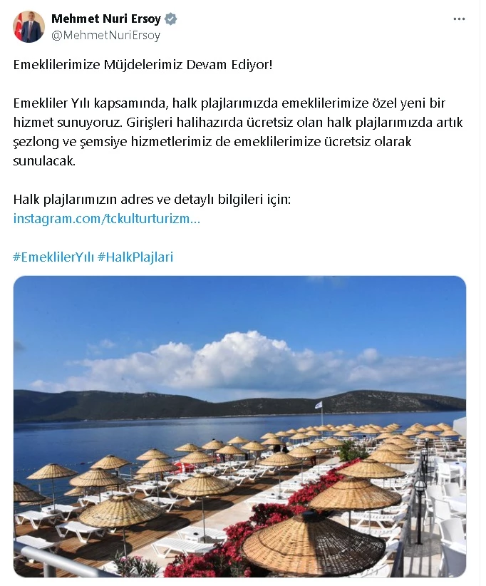 Emeklilere, halk plajlarındaki şezlong ve şemsiye ücretsiz 