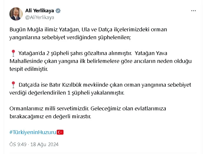 Bakan Yerlikaya: Muğla