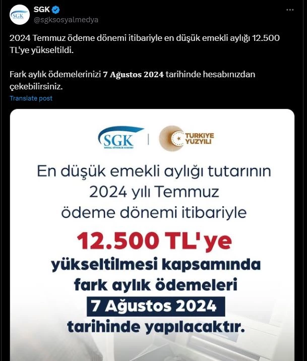 Emekli aylığı fark ödemeleri 7 Ağustos