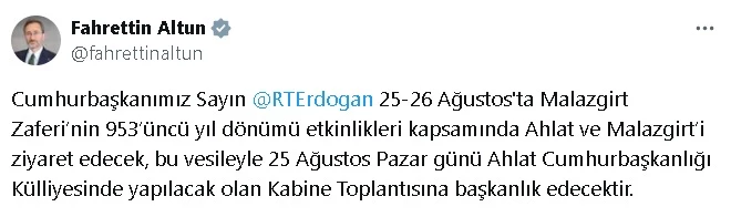 Kabine Toplantısı 25 Ağustos