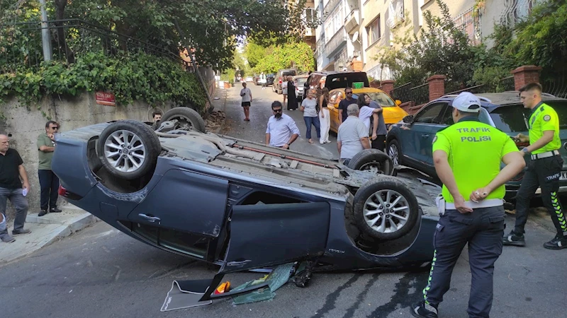 İstanbul - Şişli’de takla atan otomobilden yara almadan kurtuldu