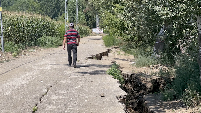 Tunca Nehri kurudu, yanındaki yolda 2 metrelik yarık ile çökme oldu / Ek fotoğraflar