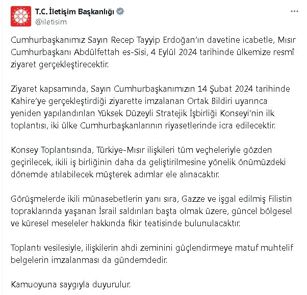 Mısır Cumhurbaşkanı Sisi, Türkiye