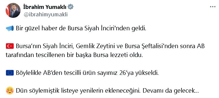 Bakan Yumaklı: Bursa siyah inciri, AB tescili aldı