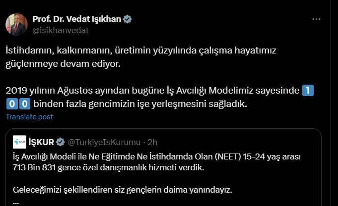 Bakan Işıkhan: 100 binden fazla gencimizin işe yerleşmesini sağladık