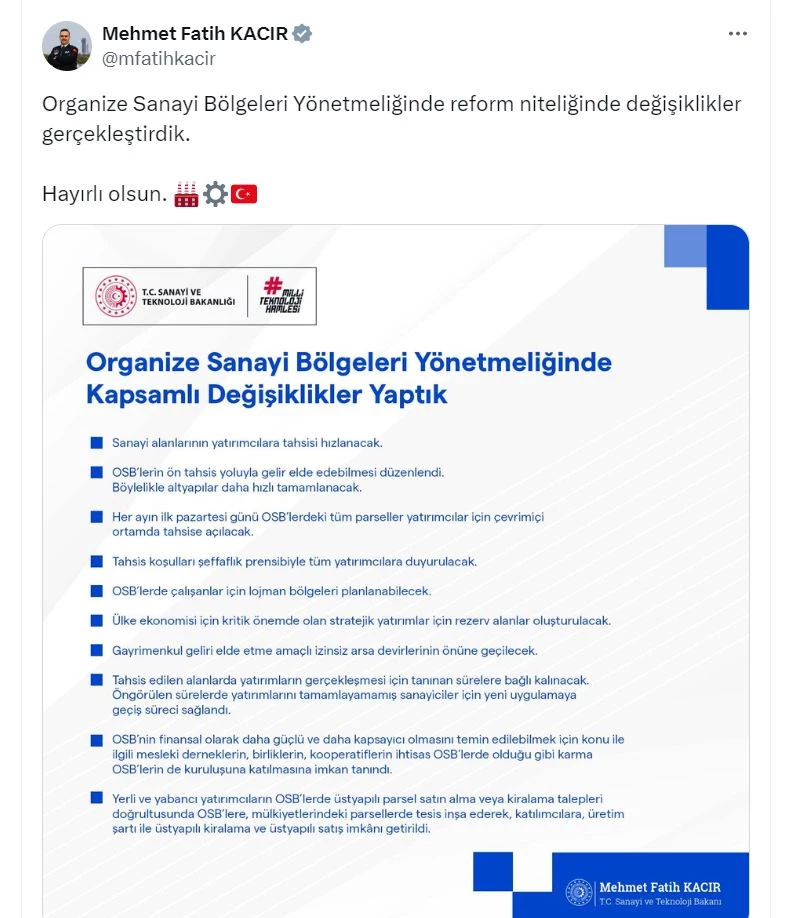 OSB yönetmeliğinde kapsamlı değişiklik