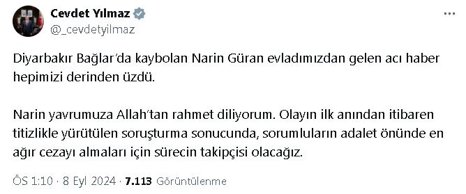 Cevdet Yılmaz: Sorumluların en ağır cezayı alması için sürecin takipçisi olacağız