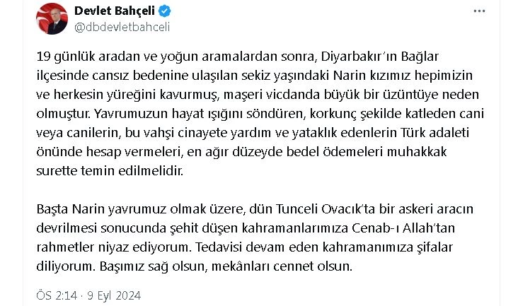 Bahçeli: Narin