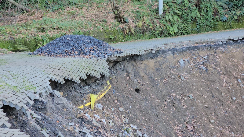 Tedbirin alınmadığı bölgede heyelan; bu kez istinat duvarı ile ağaçlar kaydı