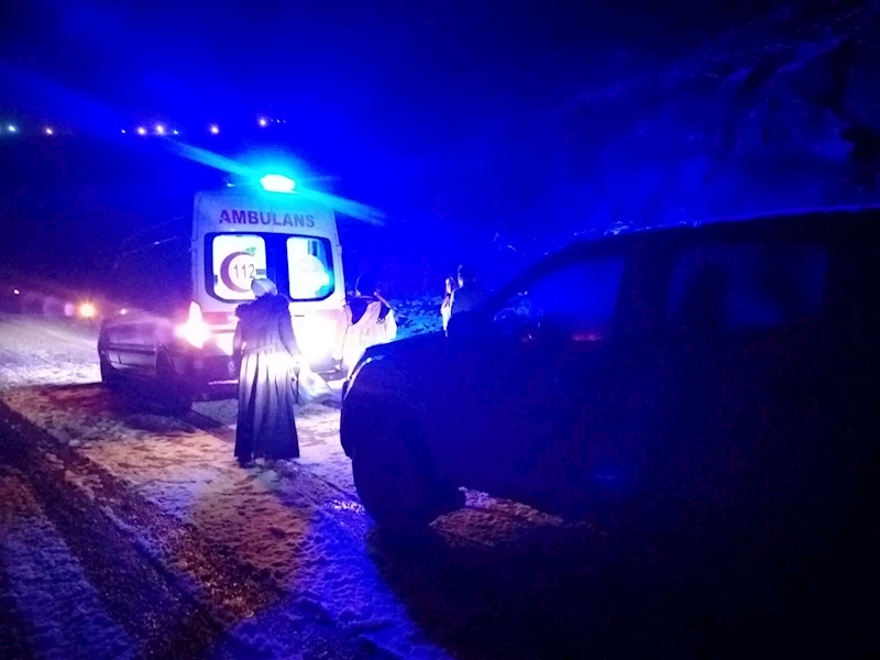 Ekipler kardan kapanan mezranın yolunu açtı, rahatsızlanan anne ve oğlu hastaneye ulaştırıldı