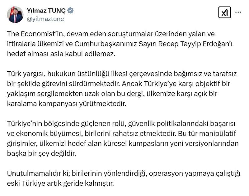 Bakan Tunç: The Economist