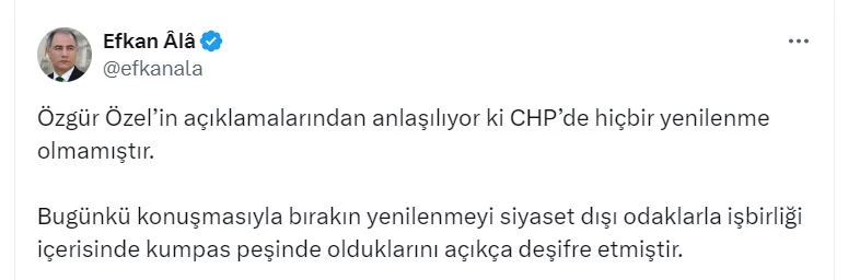 AK Parti Genel Başkan Vekili Ala: CHP