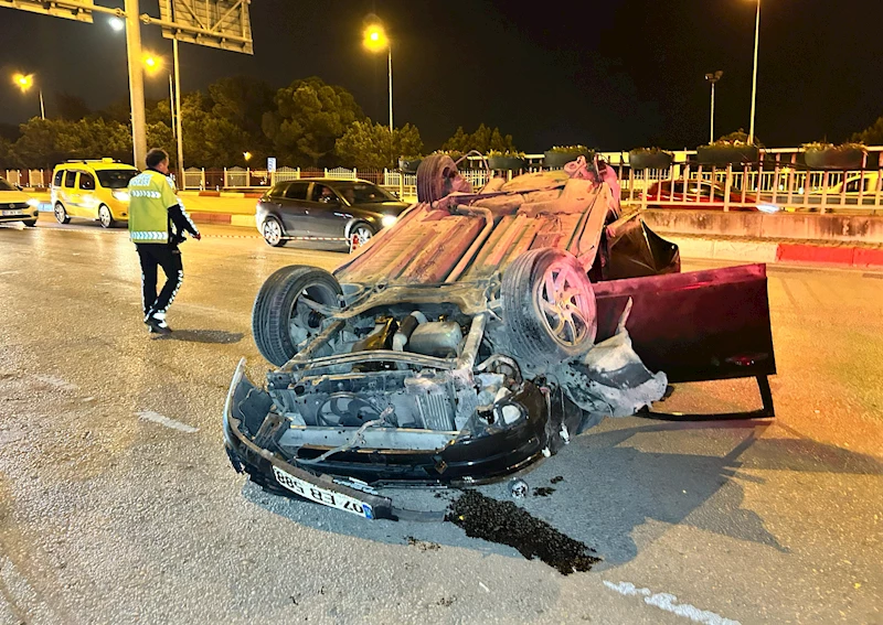 Takla atan otomobilden burunları kanamadan çıktılar