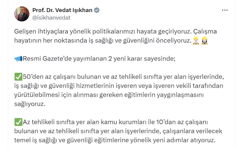 Bakanlıktan iş sağlığı ve güvenliğine yönelik düzenleme