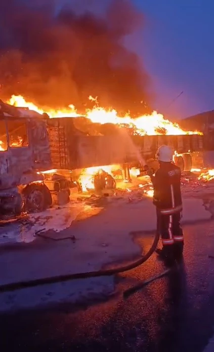 Karton yüklü TIR yandı