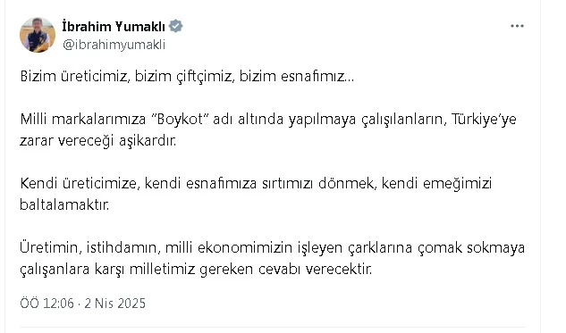 Bakan Yumaklı: Milli markalarımıza 