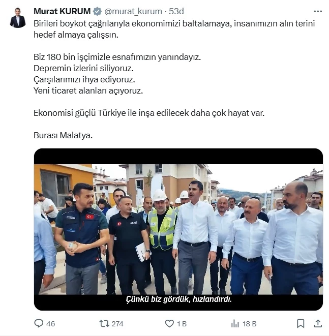 Bakan Kurum: 180 bin işçimizle esnafımızın yanındayız