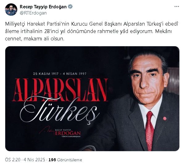 Cumhurbaşkanı Erdoğan, Alparslan Türkeş