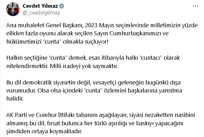 Cevdet Yılmaz: Halkın seçtiğine 